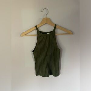 Divided Green Ribbed Tank Top